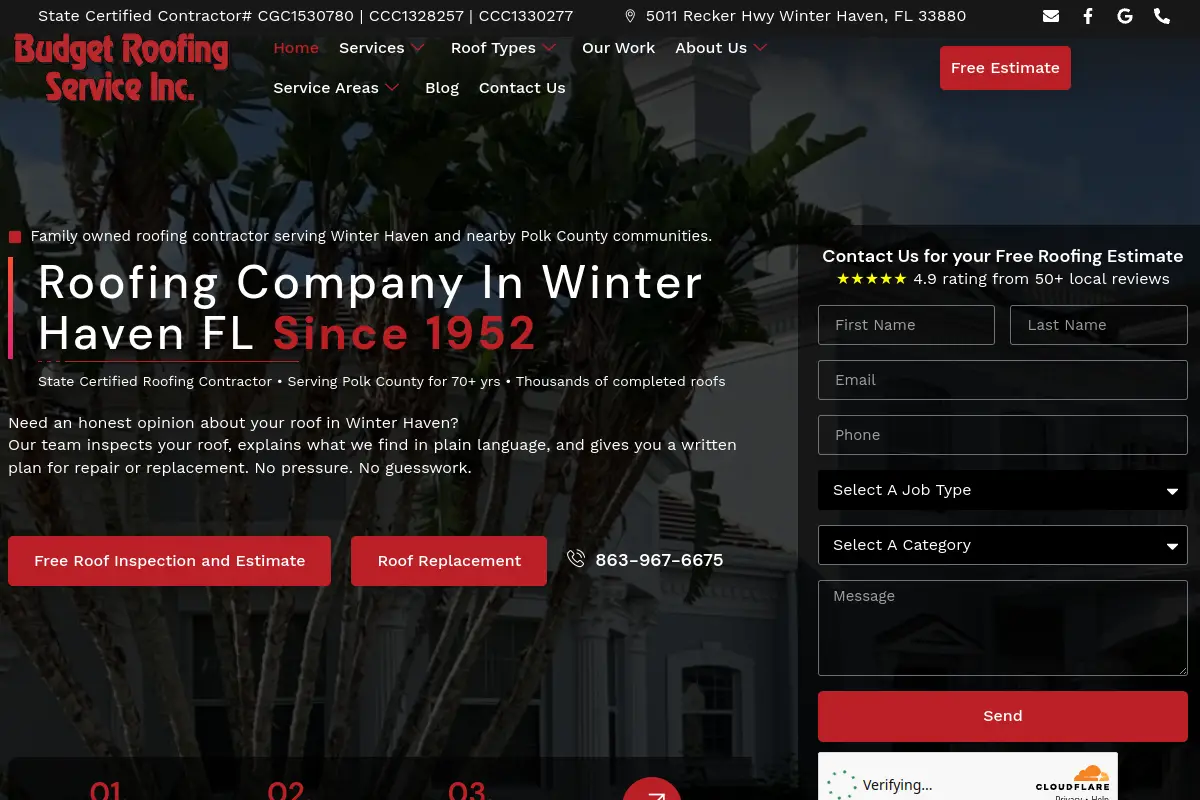 Budget Roofing Service, Inc. website