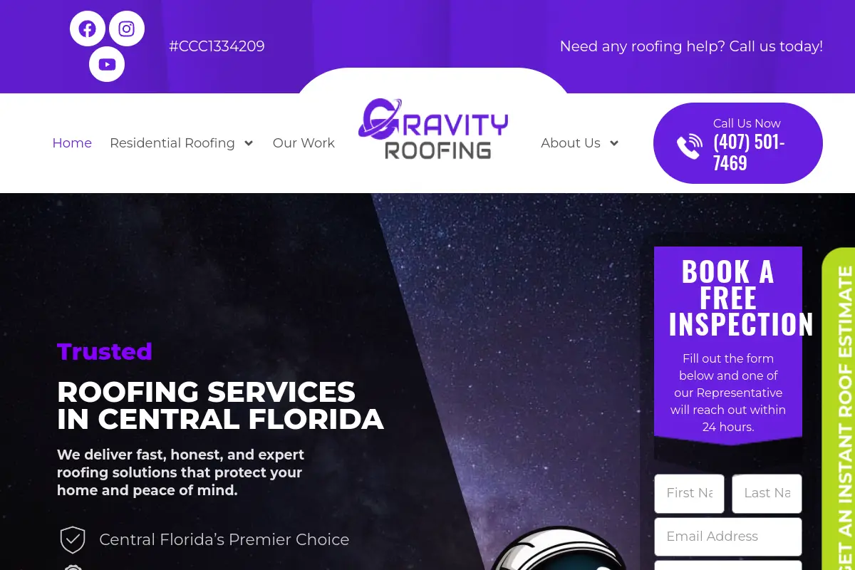 Gravity Roofing website