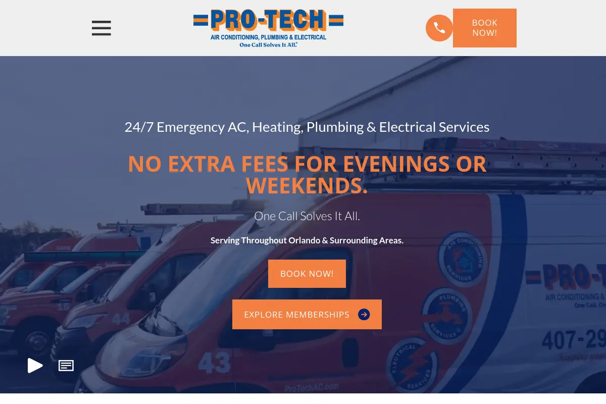 Pro-Tech Air Conditioning, Plumbing & Electrical website